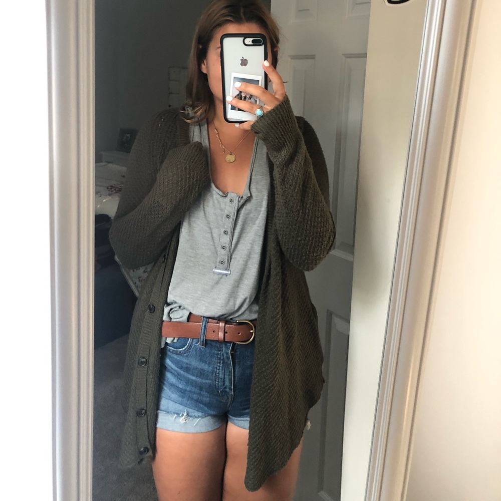 Olive Green Knit Cardigan